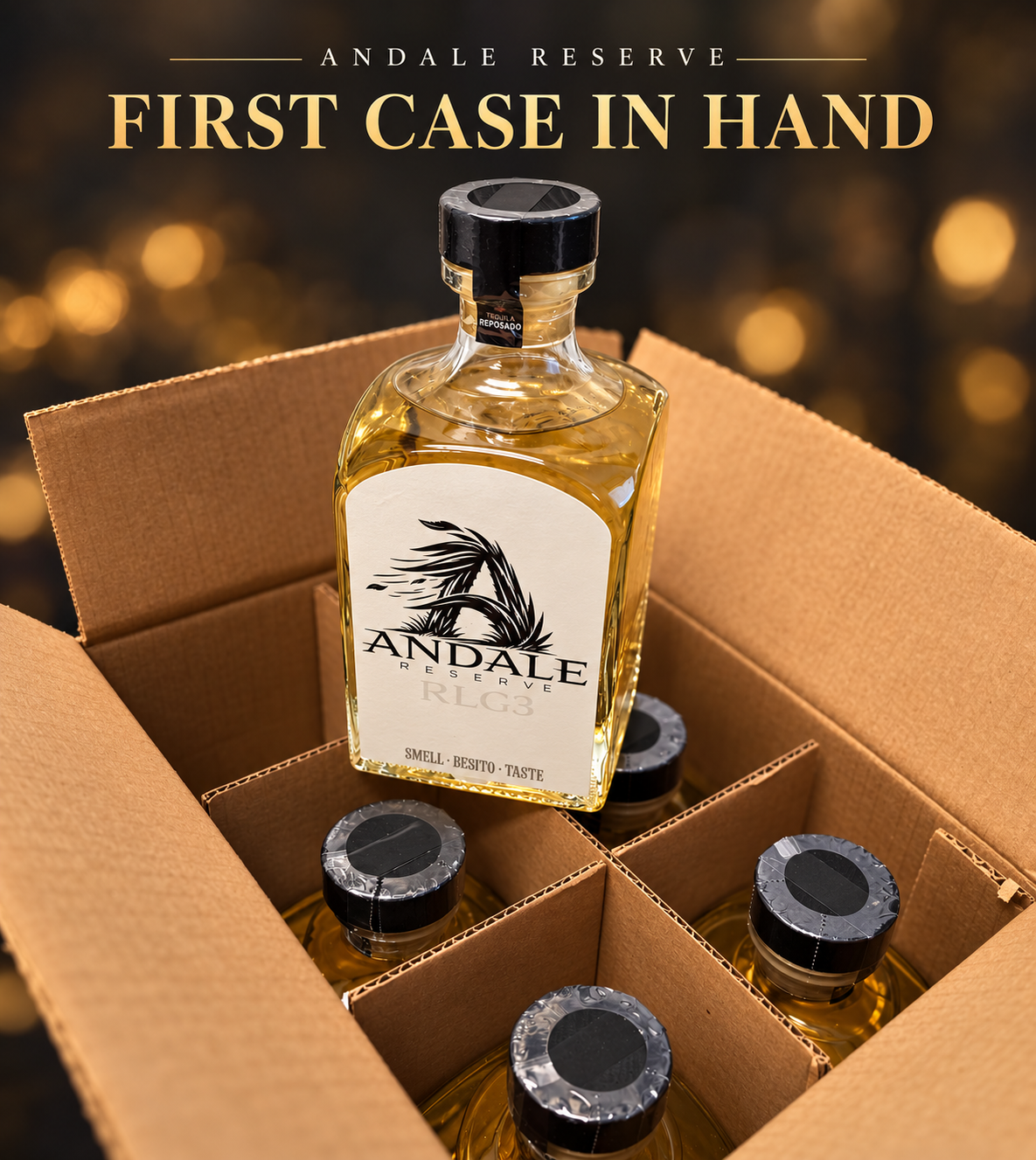 Ándale Reserve first case — Reposado bottle in warm charcoal glow